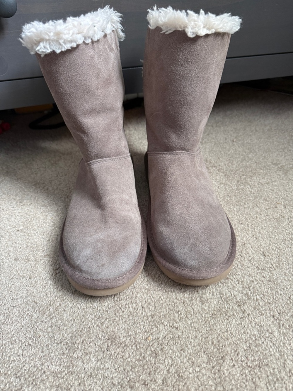 Women’s Taupe Suede Shearling-Lined Boots